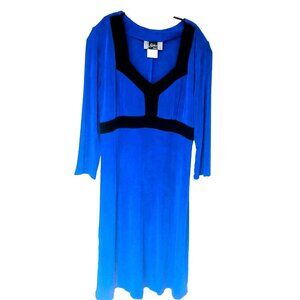 Slinky Brand A-line Midi Dress Women's S Royal Blue Career Travel Knit 3/4 Sleev